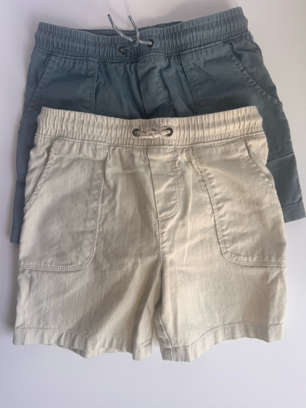 Carter's Two-Pack Drawstring Twill Shorts in Cream and Slate Blue
